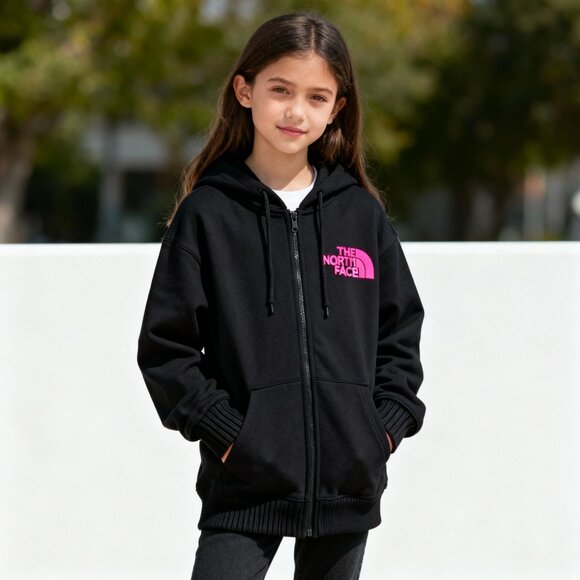 The North Face Girls YXL (14/16) Full-Zip Hoodie Sweatshirt – Black, Pink Logo - Picture 3 of 13